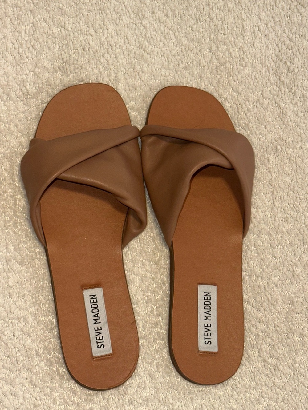 Steve Madden Brown Crisscross Slide Sandals